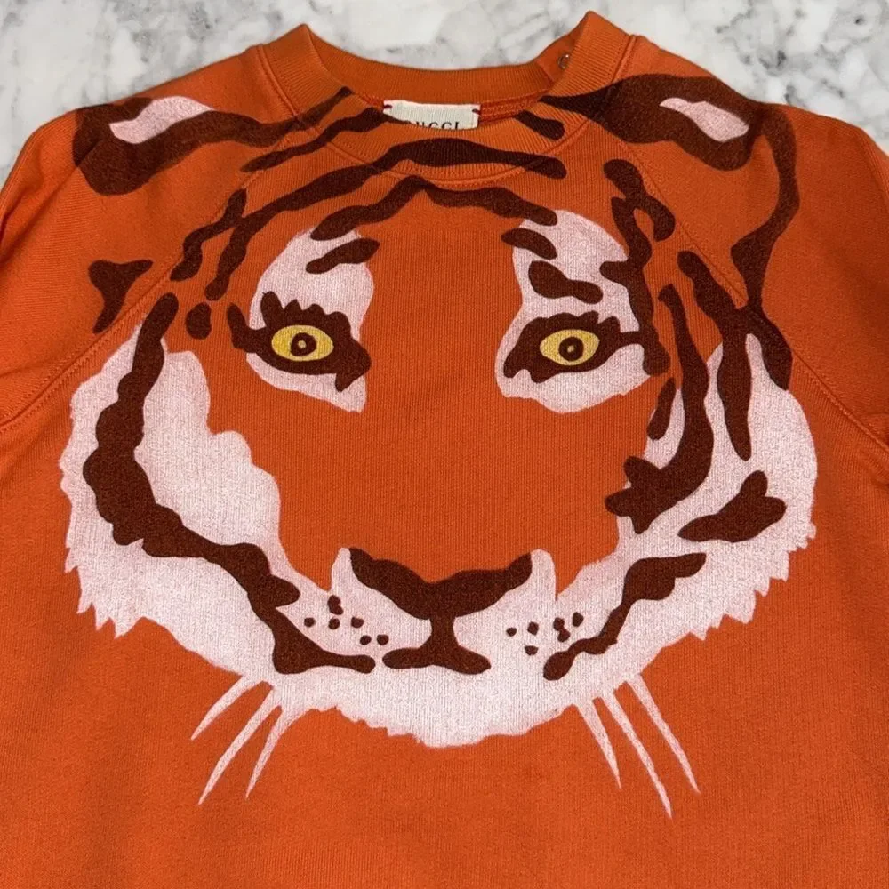 Gucci Kids Orange Tiger “GUCCI DON’T PANIC” Sweatshirt 24M
